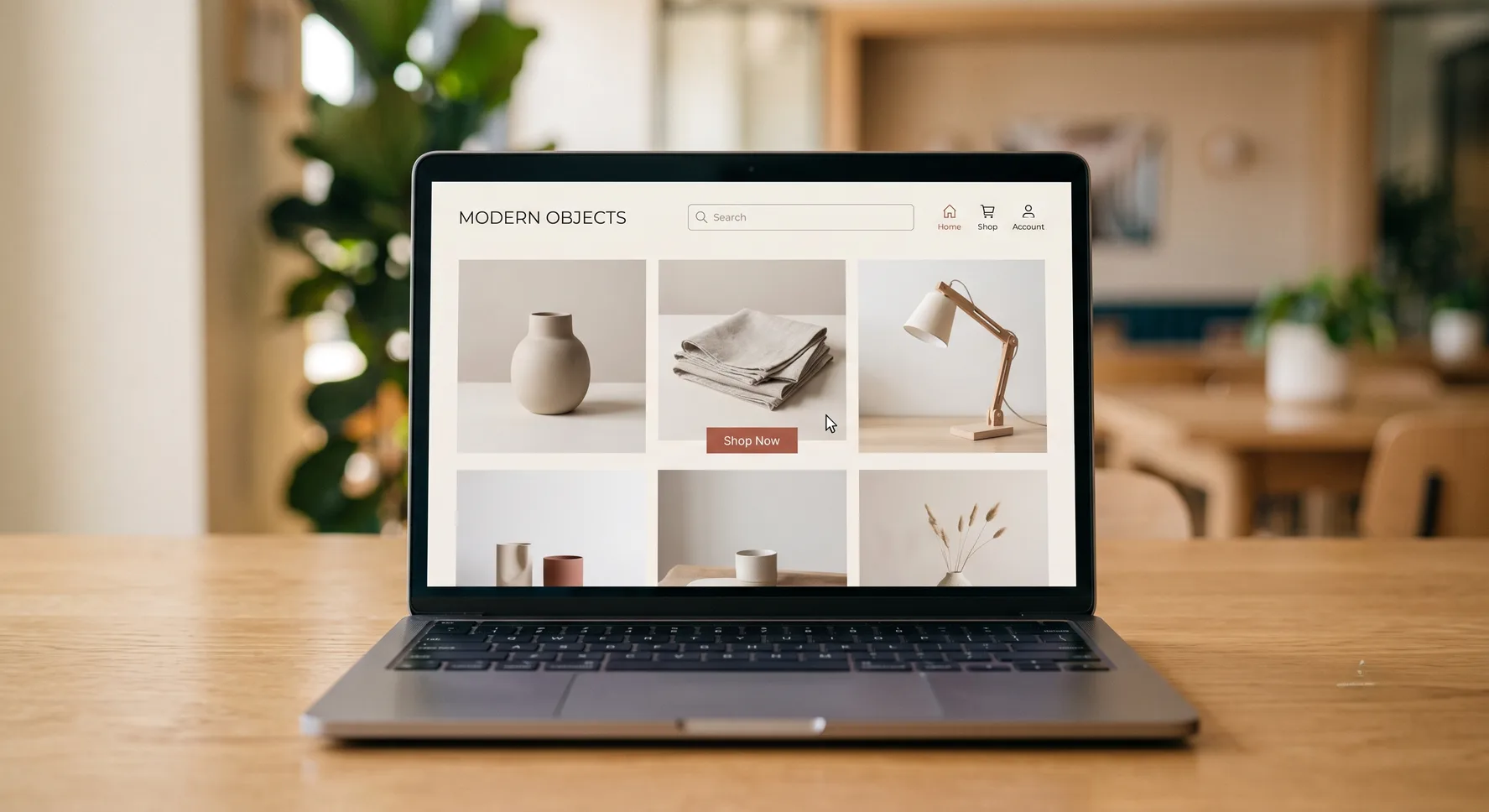 Aperçu du site e-commerce Modern Objects affiché sur un ordinateur portable